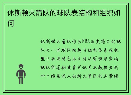 休斯顿火箭队的球队表结构和组织如何
